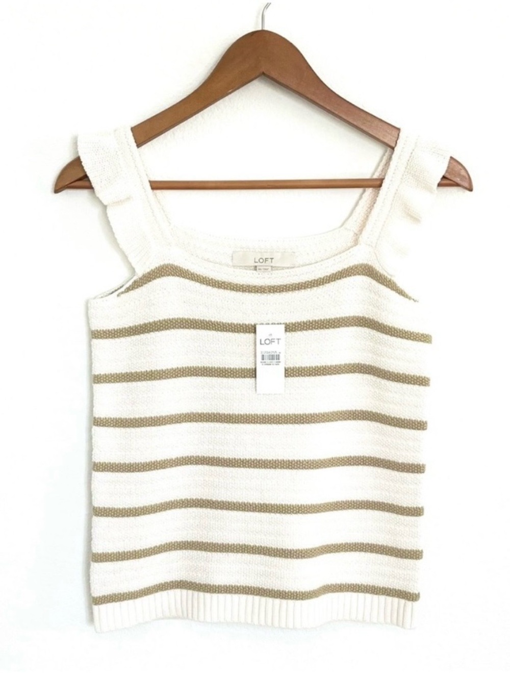 Loft Womens Sleeveless Knit Tank Top Size Large Ruffle Straps Preppy Spring NWT